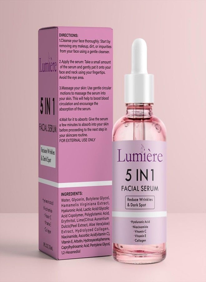 Lumiere 5-in-1 Facial Serum with Hyaluronic Acid, Niacinamide, Vitamin C, E, Collagen for Wrinkles, Dark Spots, 1 Fl Oz - Image 3